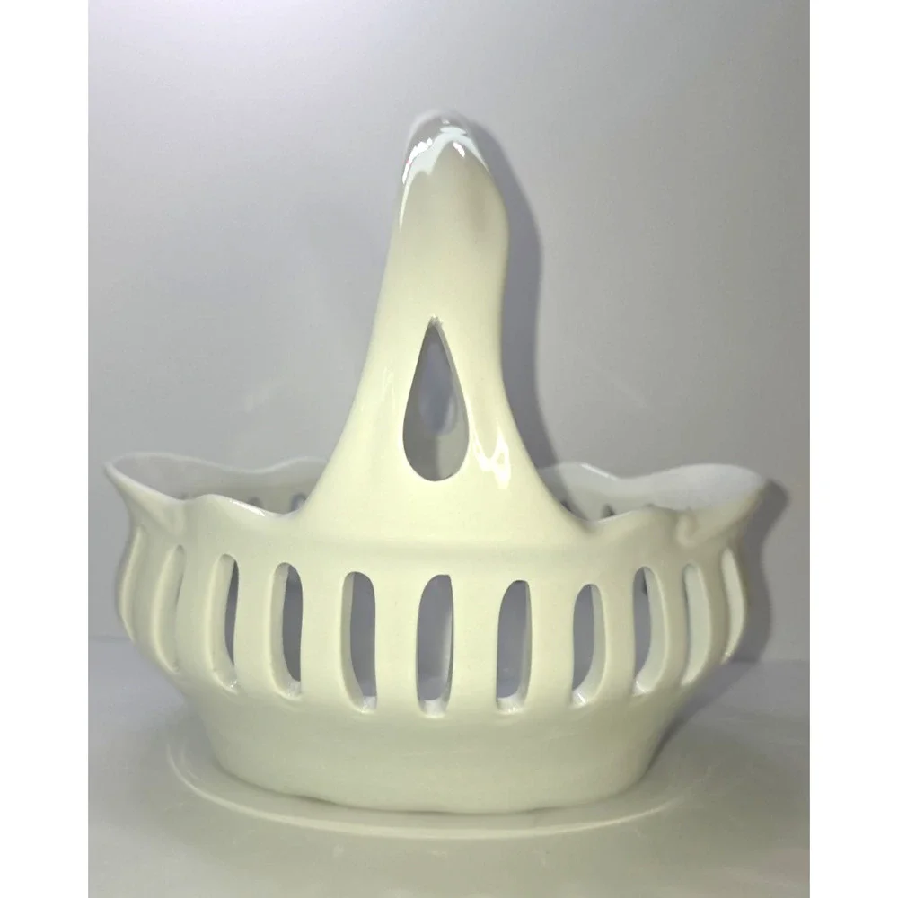 J Godinger Antique Reflections, White Porcelain Reticulated Handled Basket